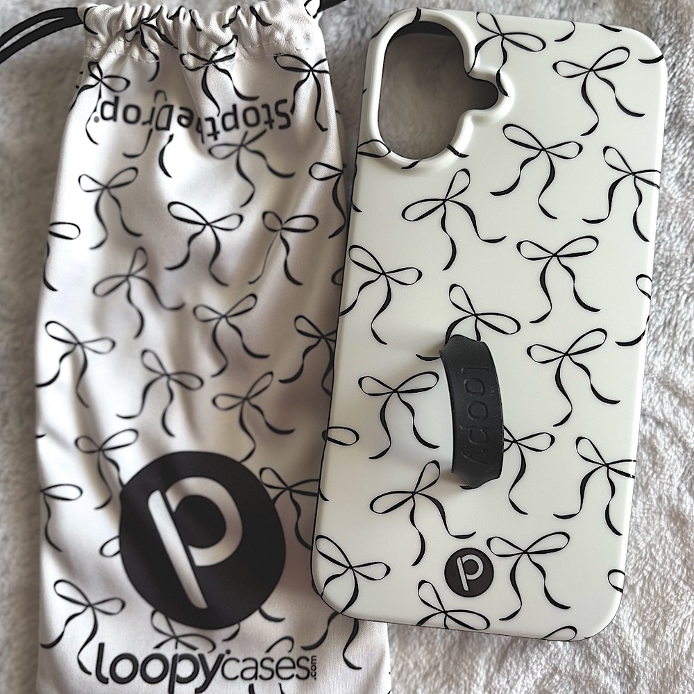 Loopy Cases:Black Bows Case w/black loop. Fits iPhone 16 Plus Phone. Never Used